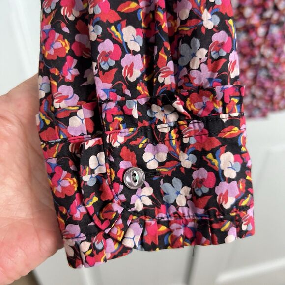J. Crew Blouse Sarah Floral Liberty Arts Colab Cotton Ruffled Collar Cuffs Sz 2 - Picture 7 of 12